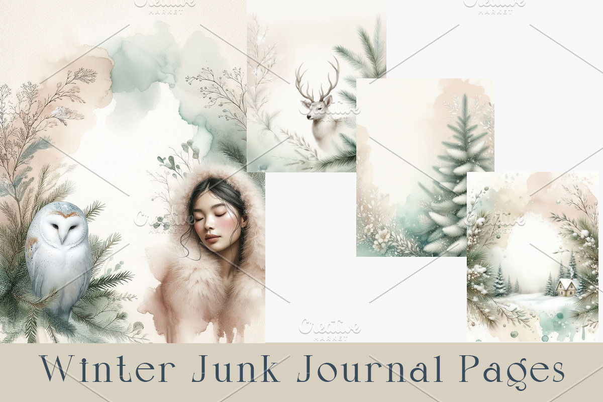 Winter Junk Journal Pages Bundle., a Seasonal Illustration by GalaDesign03 (Photo 1 of 11)