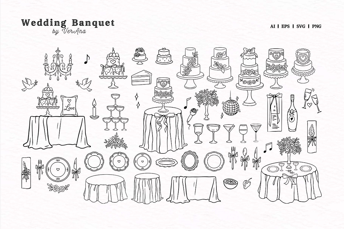Wedding Line Art Vector Set, an Object Illustration by VerAna (Photo 2 of 18)