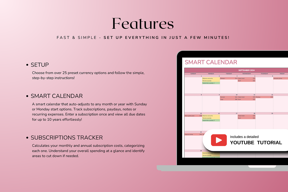 Subscriptions Tracker - Red, a Templates & Theme by The Creative Plans co (Photo 3 of 10)