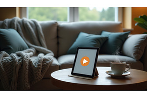 Tablet with video play icon on, an Illustration by tilialucida