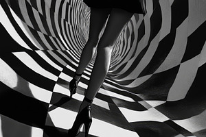 black and white tunnel and female legs and geometric lines, a Photo by Pictures for you!!!!!!!!!