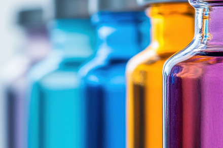Row of colorful glass bottles, a Photo by Beautiful things