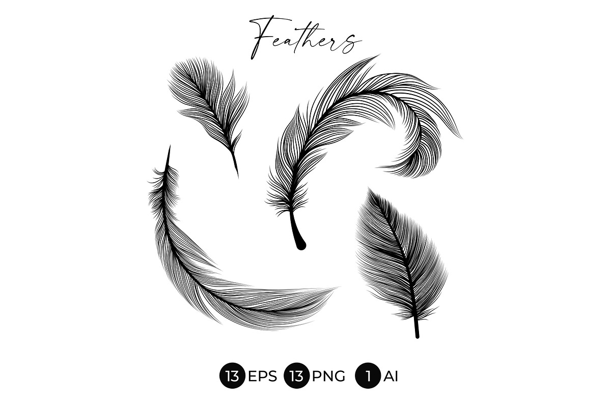 Black Feathers Stencil Boho Line Art, an Illustration by ilonitta (Photo 6 of 6)