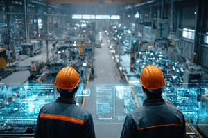 Factory workers monitor holographic, a Photo by Pixeness Studio