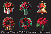 Poinsettia Christmas Watercolor Art, an Illustration by RobertsArt (Thumbnail 2 of 7)