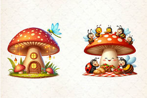 Cute Insects Mushroom Clipart