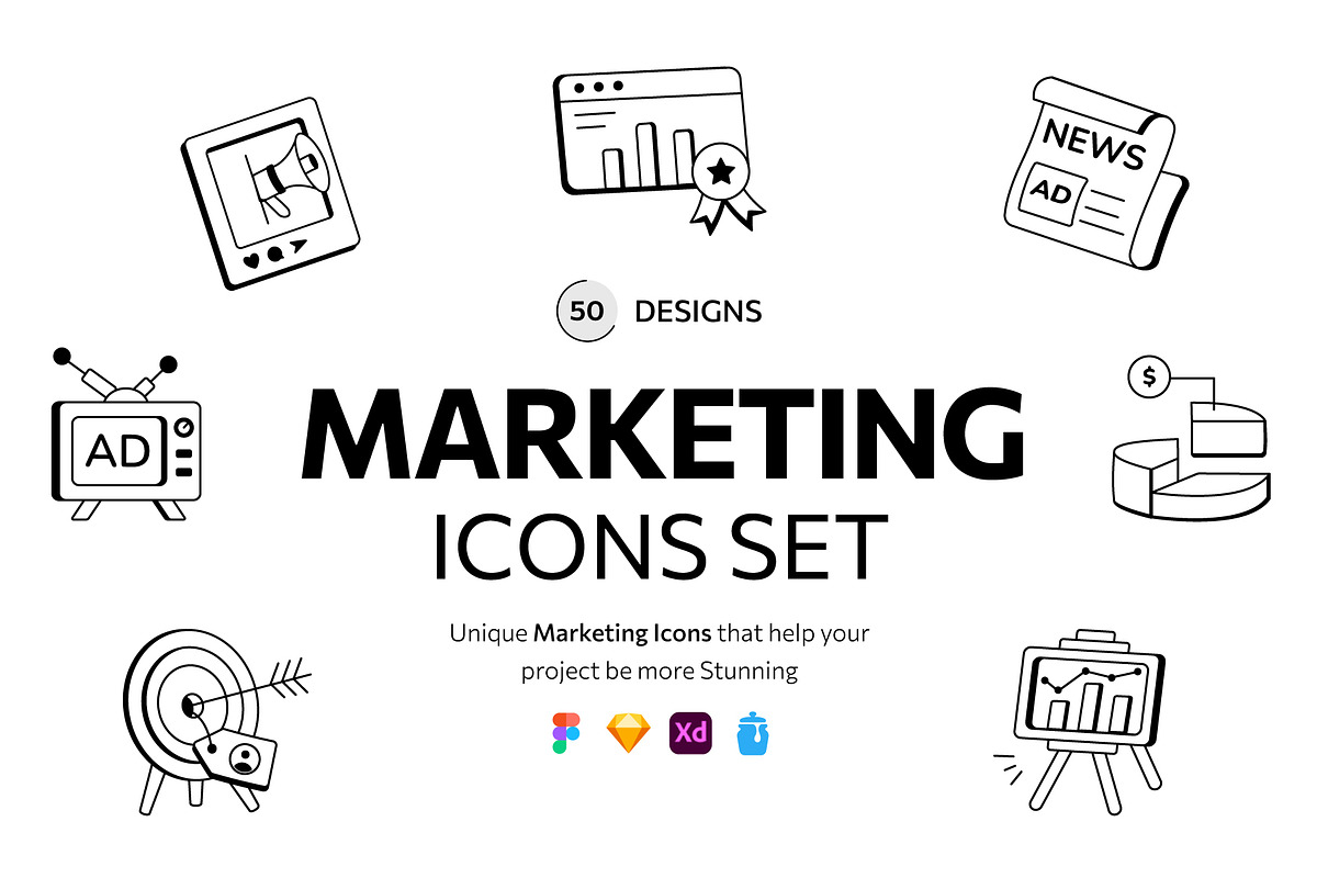 Marketing Icons, an Outline Icon by Prosymbols (Photo 1 of 7)