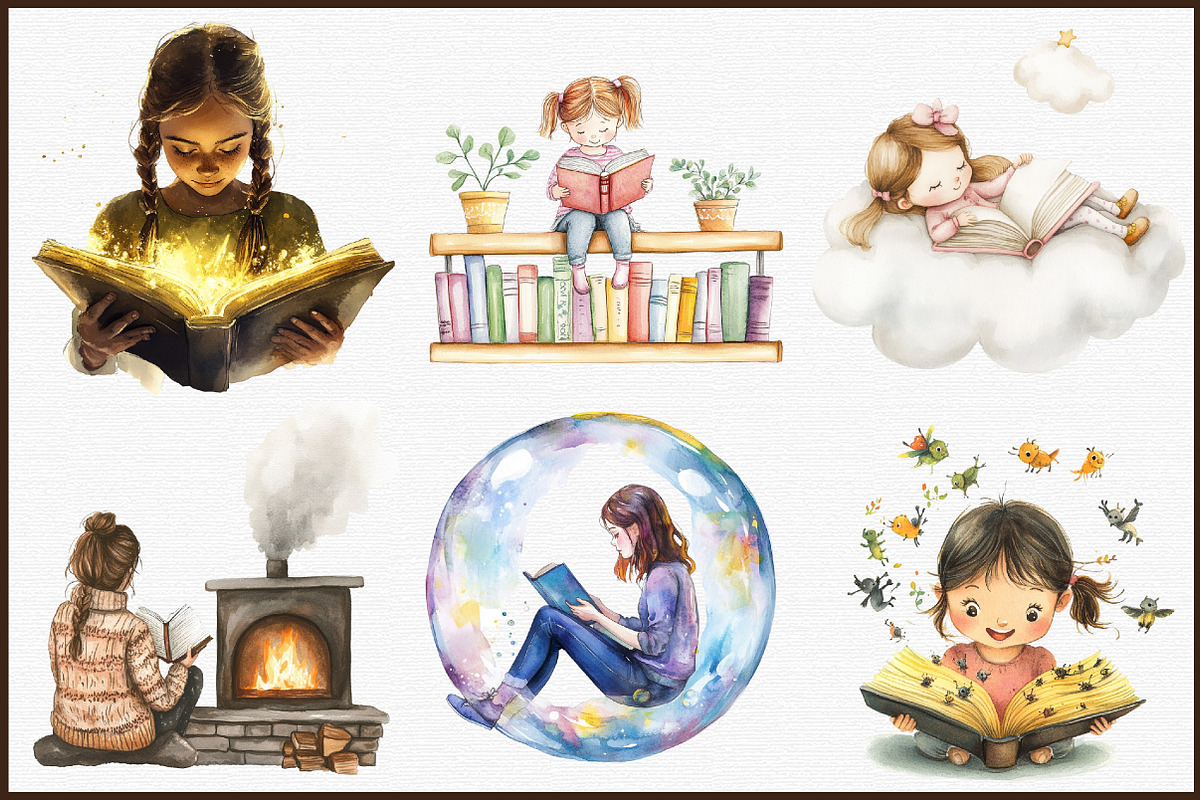 Girl Loves Reading Clipart, an Illustration by Sublimation Artist (Photo 3 of 6)