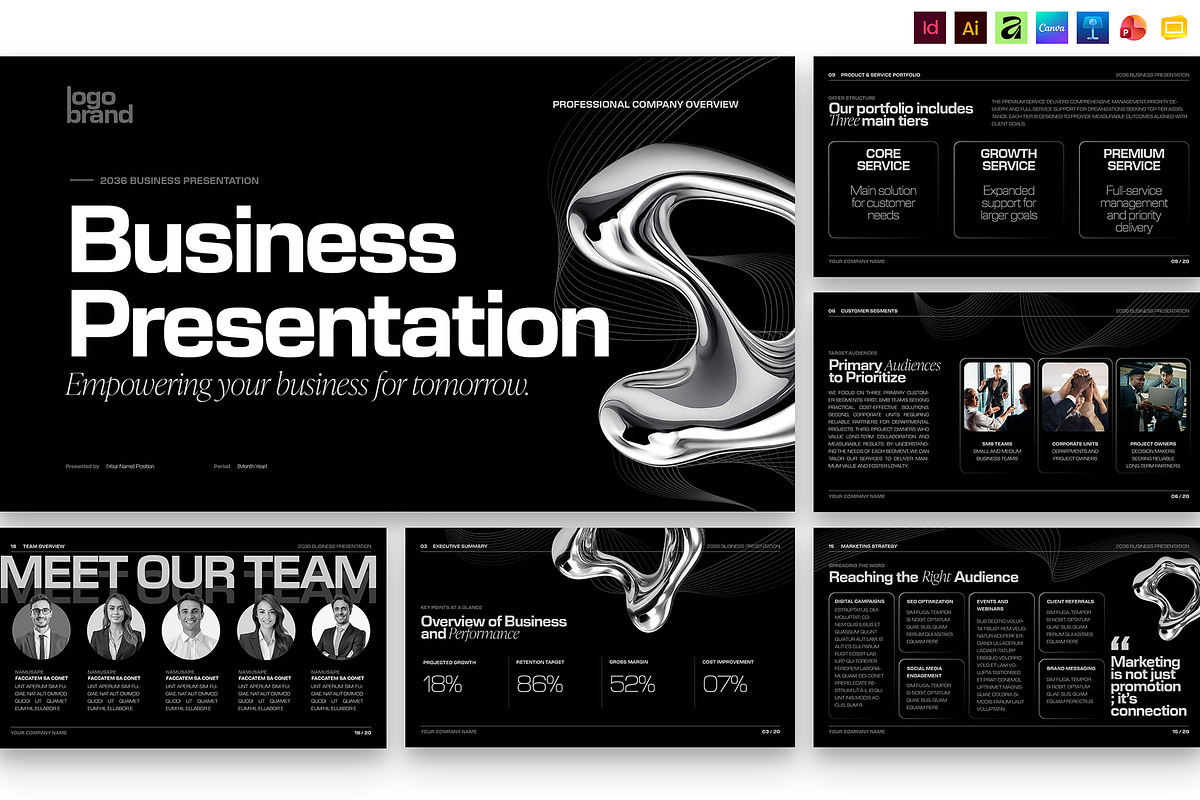 Black Dark Presentation Template, a Presentation Template by BrandPacks (Photo 1 of 7)