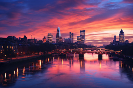 London skyline at sunset with reflec, a Photo by Iftikhar Alam
