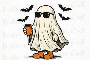 Cute Halloween Coffee Ghost Png, an Illustration by OK Design