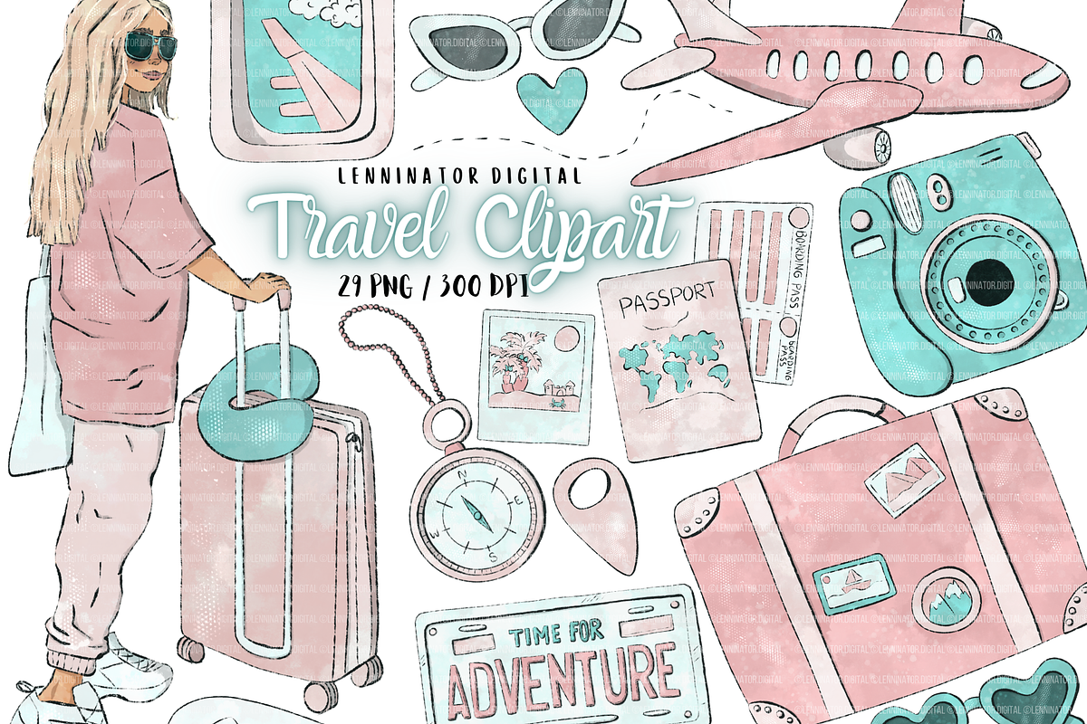 Watercolor Travel Holiday Clipart, a Transportation Illustration by Lenninator Digital (Photo 1 of 8)