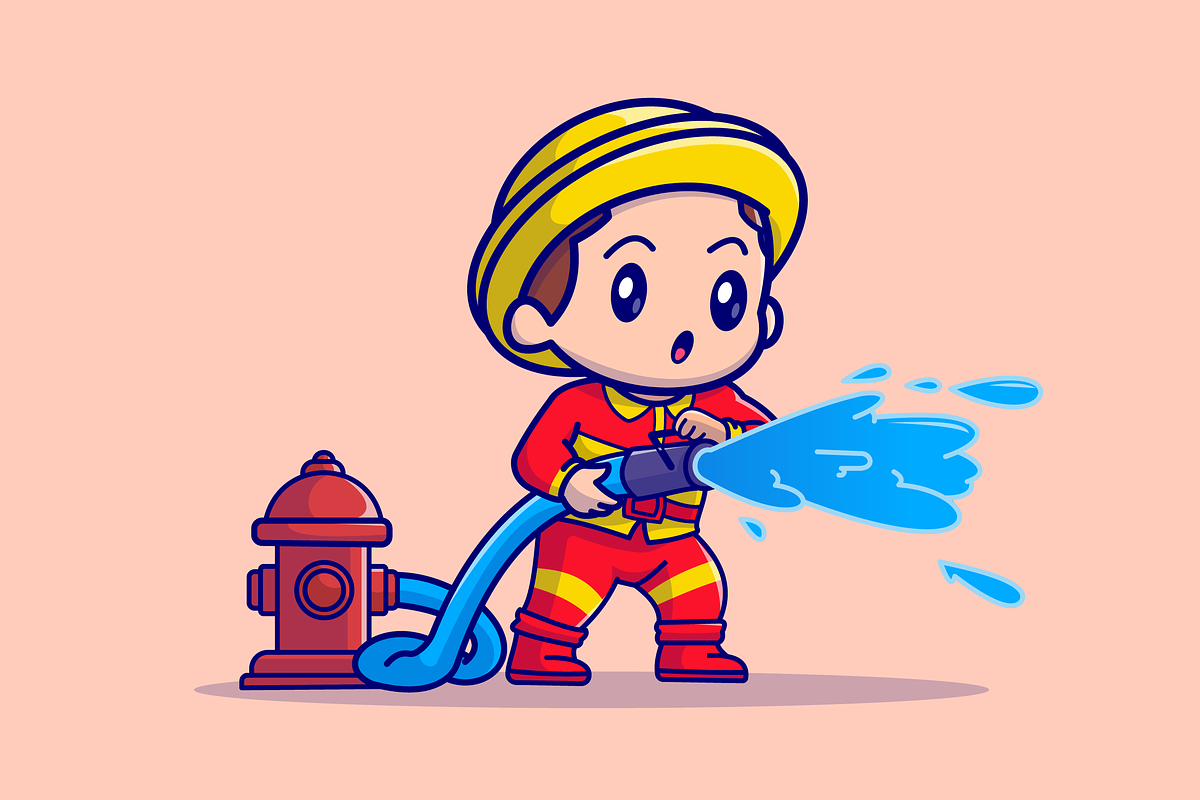 Cute Boy Firefighter with Water Hose, a Person Illustration by Catalyst Labs (Photo 2 of 3)