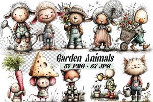 Valentine Farm Garden Animal Clipart, a Graphic by one-touch