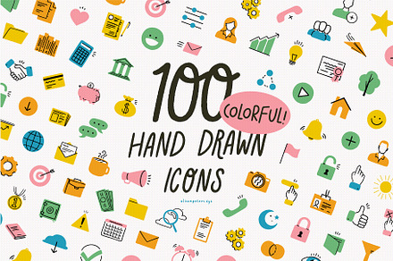 100 Colorful Hand-Drawn Vector Icons