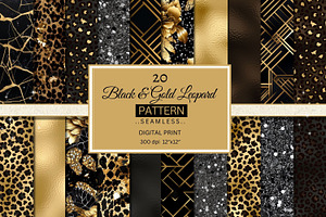 Black & Gold Leopard Glitter Paper