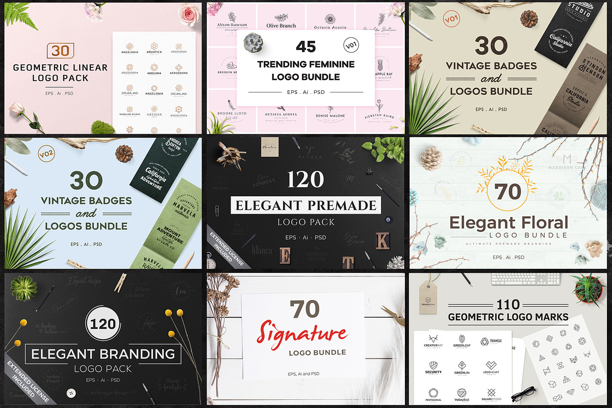 1200 Premade Logos Mega Bundle, a Branding & Logo Template by XpertgraphicD (Photo 2 of 60)