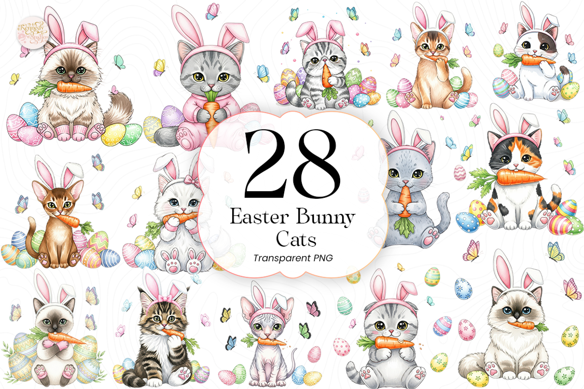 Easter Bunny Cats PNG Clipart Cute., an Animal Illustration by KennedyStudio (Photo 1 of 5)