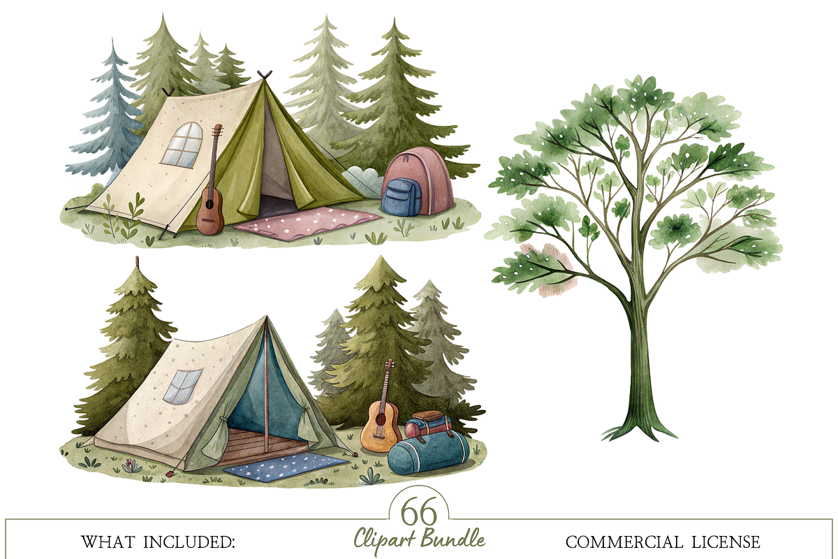 Watercolor Retro Camper Clipart, an Illustration by MockupWizard (Photo 5 of 7)