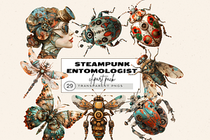 STEAMPUNK ENTOMOLOGIST CLIPART PACK