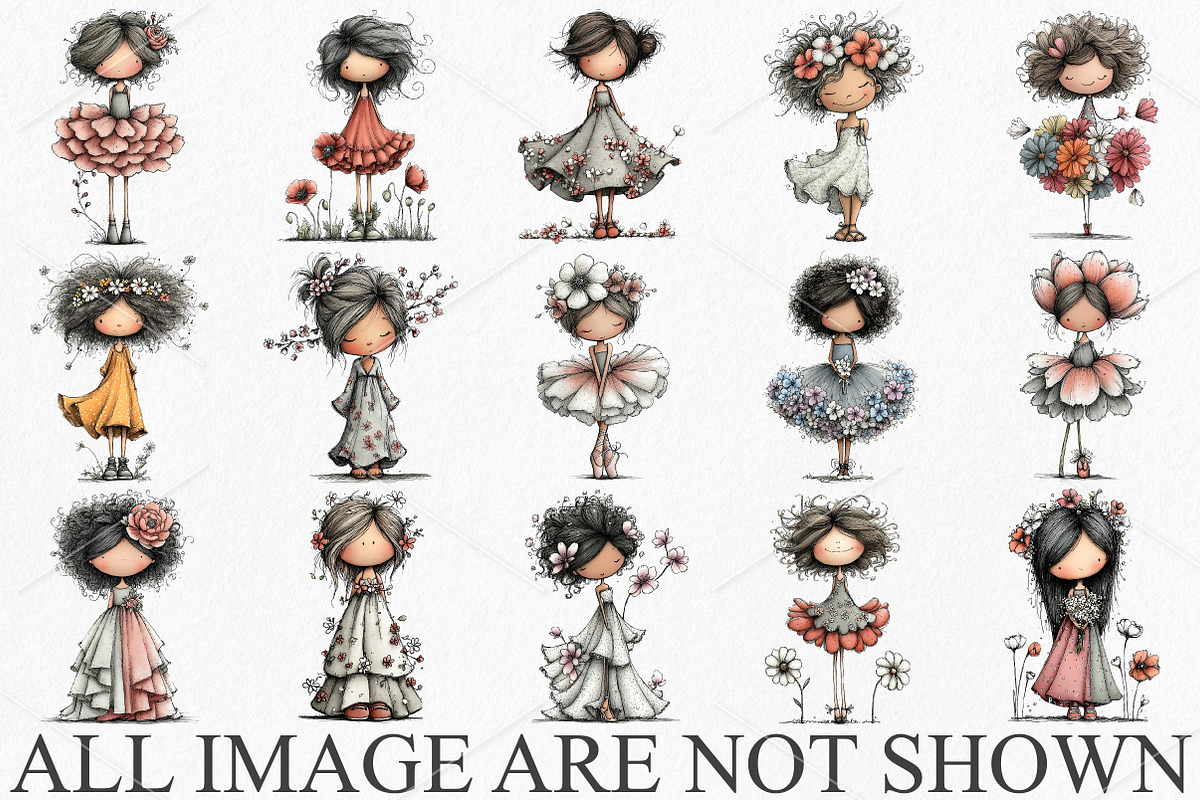 Whimsical Flower Girl Clipart Bundle, an Illustration by Canvas Craft (Photo 3 of 7)