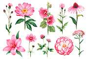 Watercolor pink flowers, a Pattern Graphic by Sundra (Thumbnail 3 of 6)