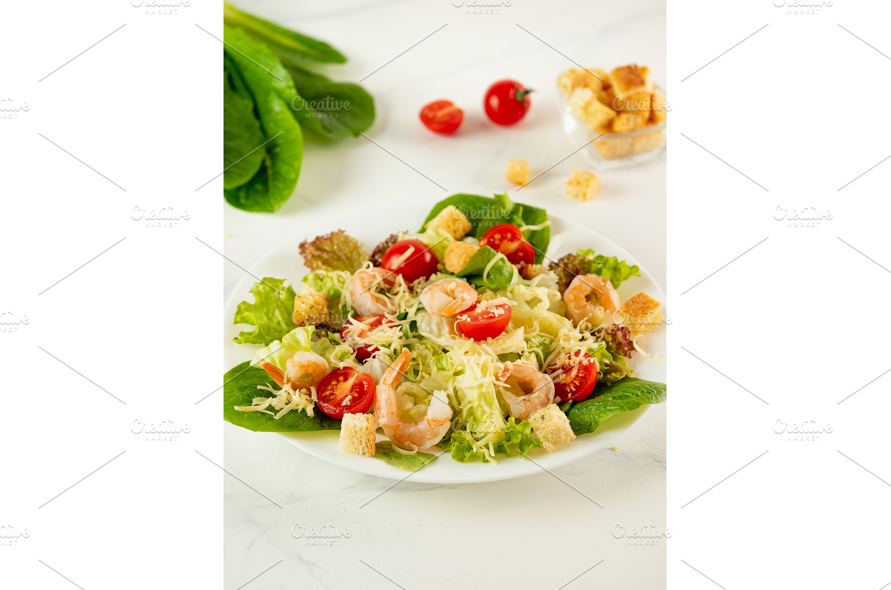 Caesar salad with shrimps, a Food & Drink Photo by Fascinadora