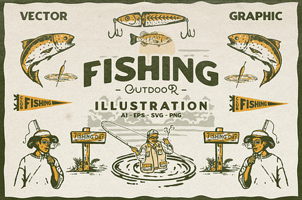 Fishing Outdoor Illustrations, an Object Illustration by Oldden Works