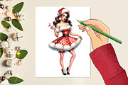 Christmas Pin-Up Girl Clipart Bundle, a Seasonal Illustration by Craft Nest (Thumbnail 2 of 5)