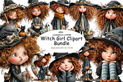 Witch Girl Clipart Bundle, a Seasonal Illustration by CreationArt (Thumbnail 1 of 4)