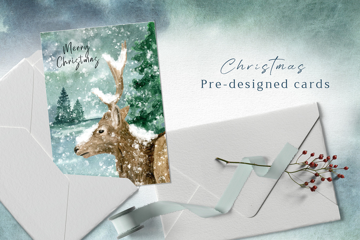 Winter Deer Watercolor Collection, an Animal Illustration by Olya Haifisch (Photo 8 of 9)