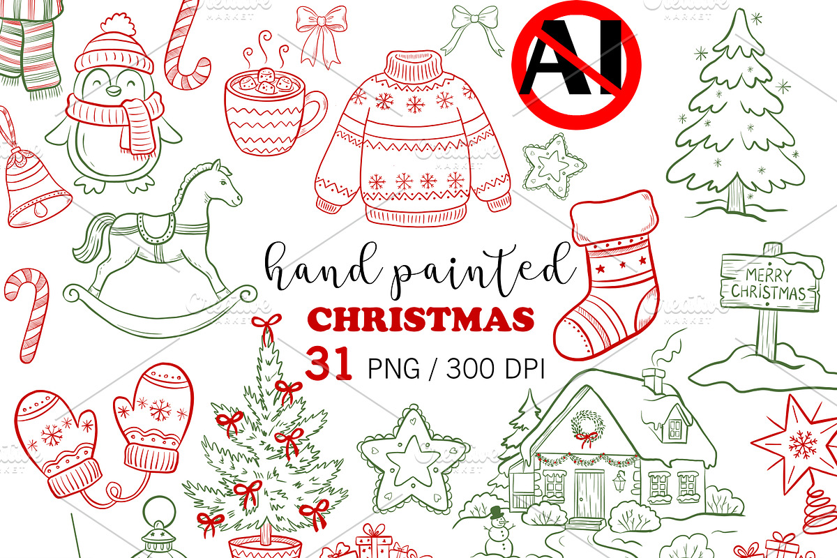 Hand Painted Christmas PNG Bundle, an Object Graphic by PatternPalette (Photo 1 of 6)