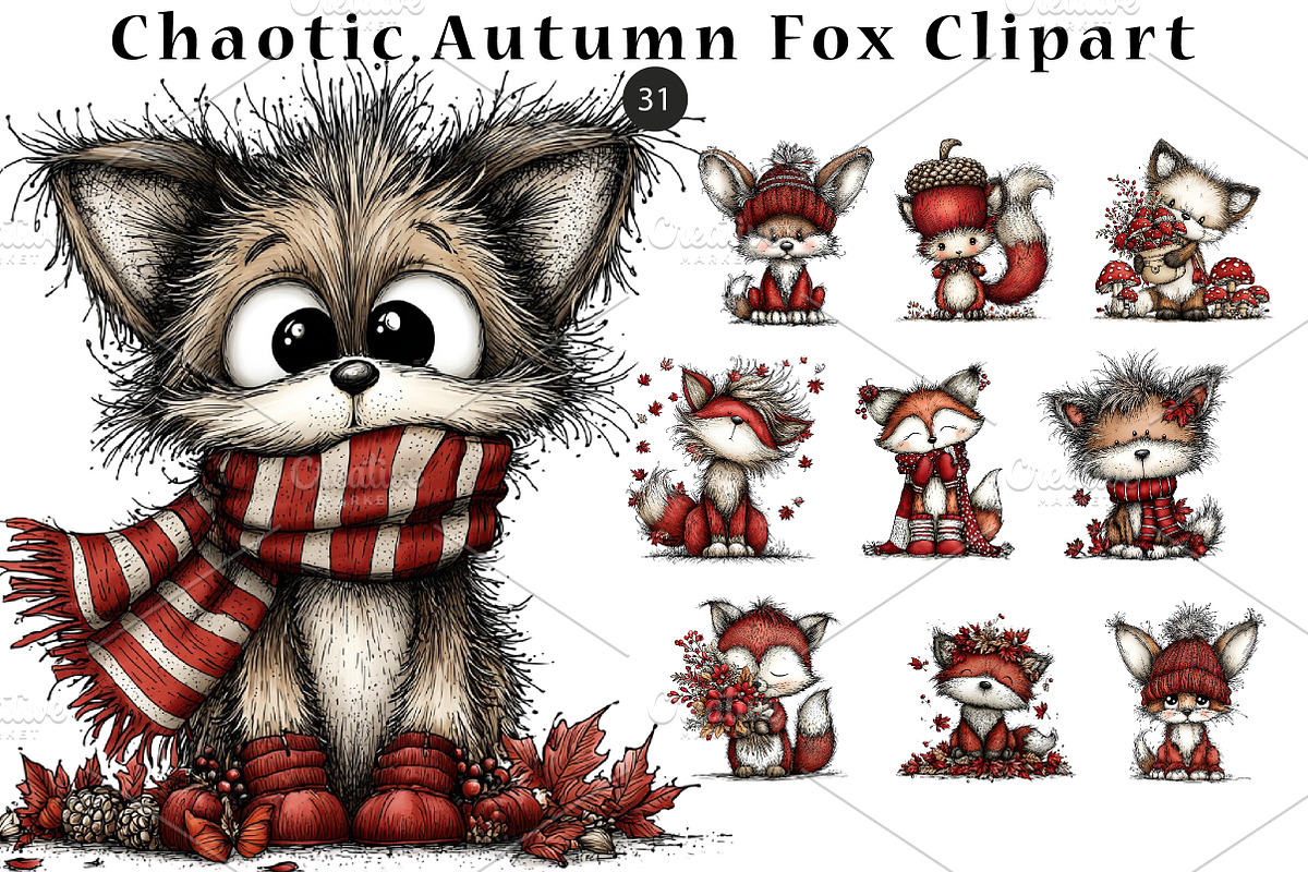 Chaotic Autumn Fox Clipart, a Seasonal Illustration by CreationArt (Photo 1 of 4)