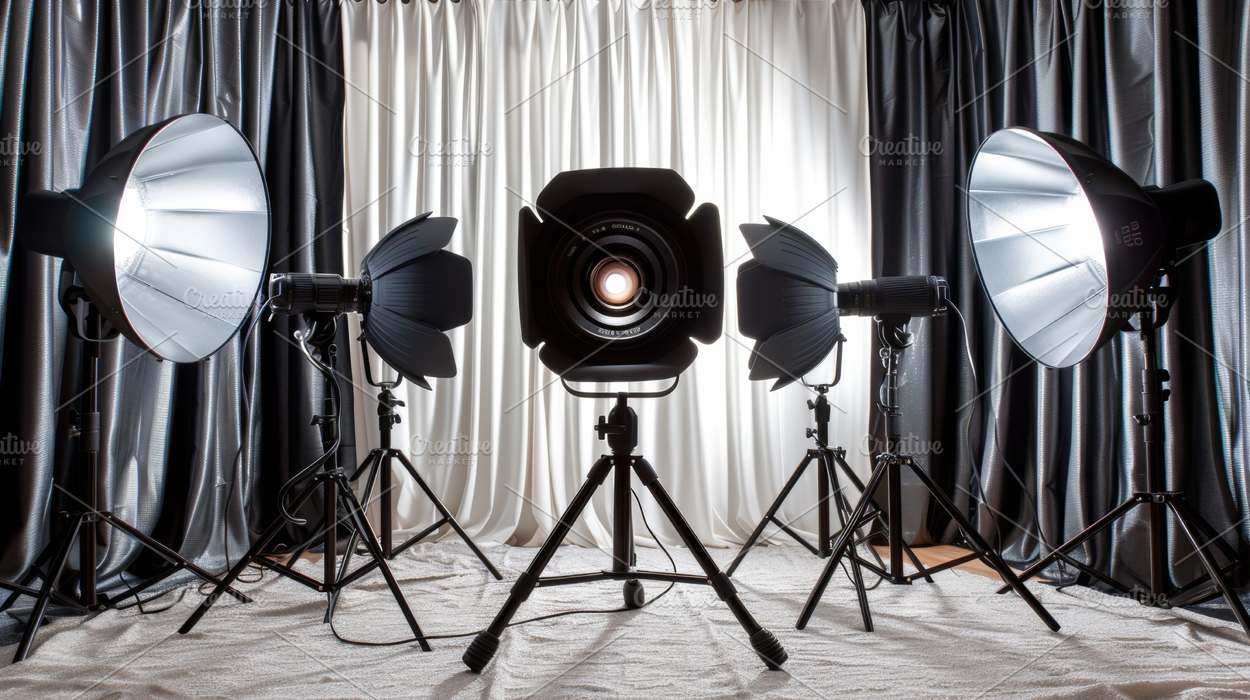 Professional studio lighting equipment setup isolated on white background, a Photo by AS photostudio