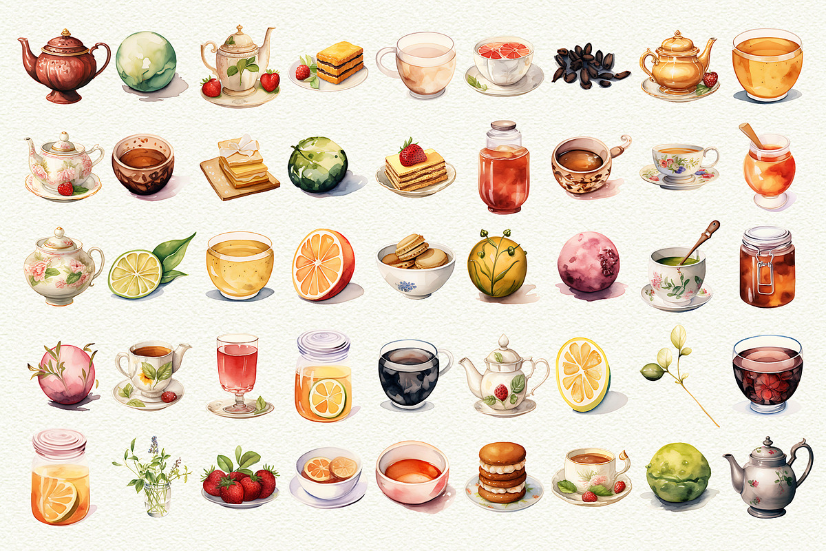 Afternoon Tea Watercolor Clipart, a Food Illustration by Anna Design Studio (Photo 3 of 8)