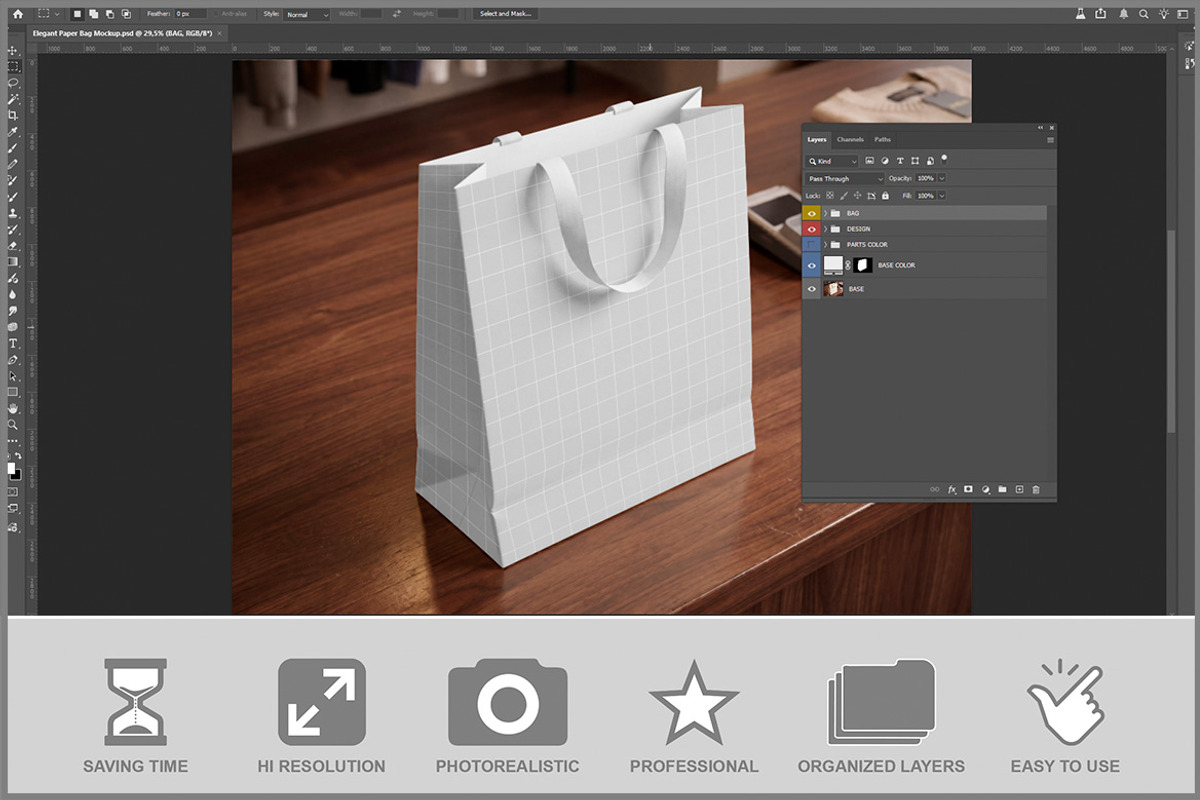 Elegant Paper Bag PSD, a Packaging Mockup by Bruno's Shop (Photo 2 of 3)