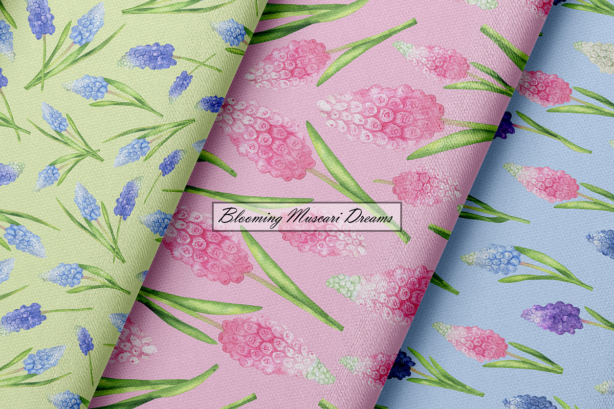 Watercolor Muscari Seamless Patterns, an Illustration by OlDm_Shop (Photo 5 of 9)