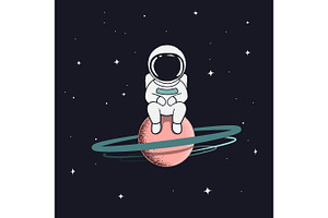 Astronaut Sits On Saturn