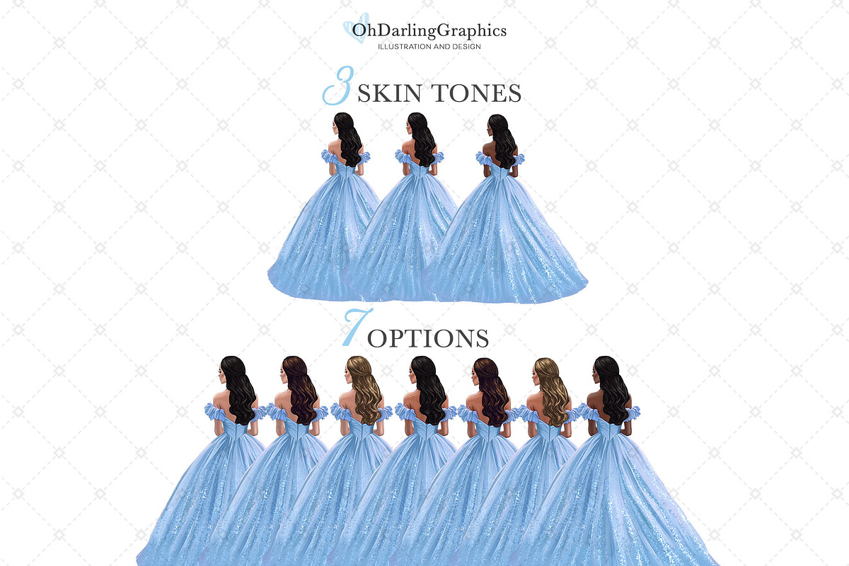 Light Blue Princess Dress Clipart, an Illustration by Oh Darling Graphics (Photo 2 of 3)