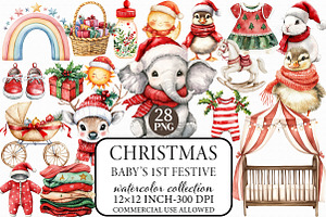 Baby’s 1st Christmas Festive Clipart, an Illustration by Libby Wishes