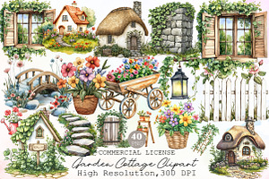 Garden Cottage Clip Art Watercolour, an Illustration by Sublimation Artist