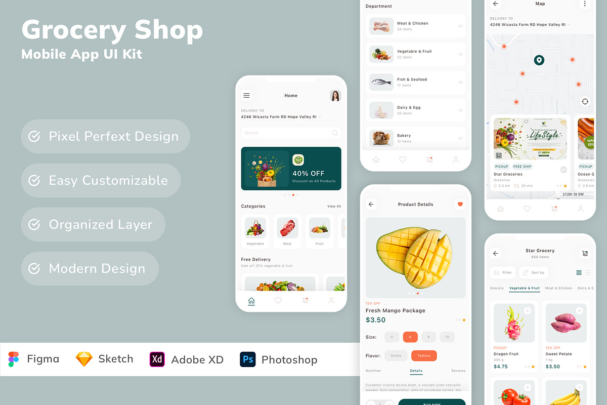 Grocery Shop Mobile App UI Kit, an UI Kit Template by Betush