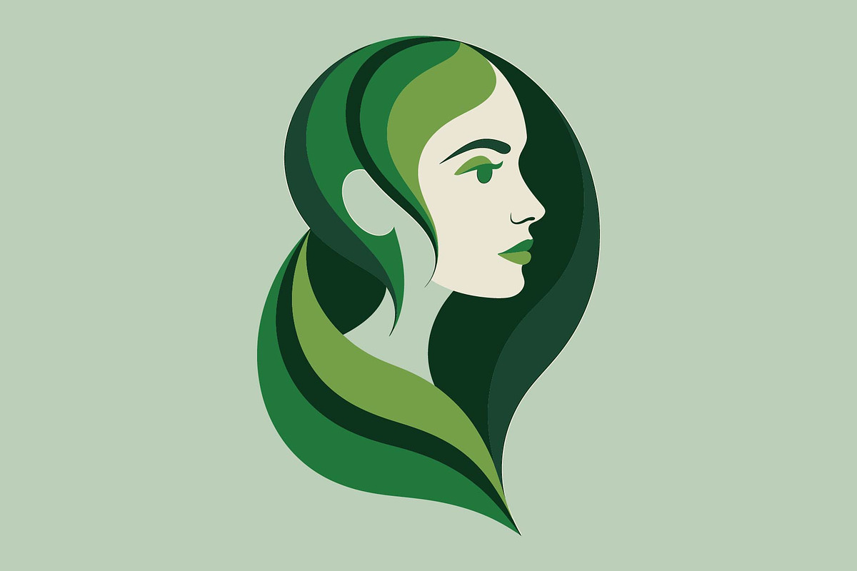 Green Abstract Portrait Vector, a Person Illustration by Symbolic Language