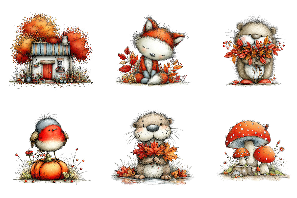 Watercolor autumn woodland clipart, a Seasonal Illustration by CreationArt (Photo 5 of 5)