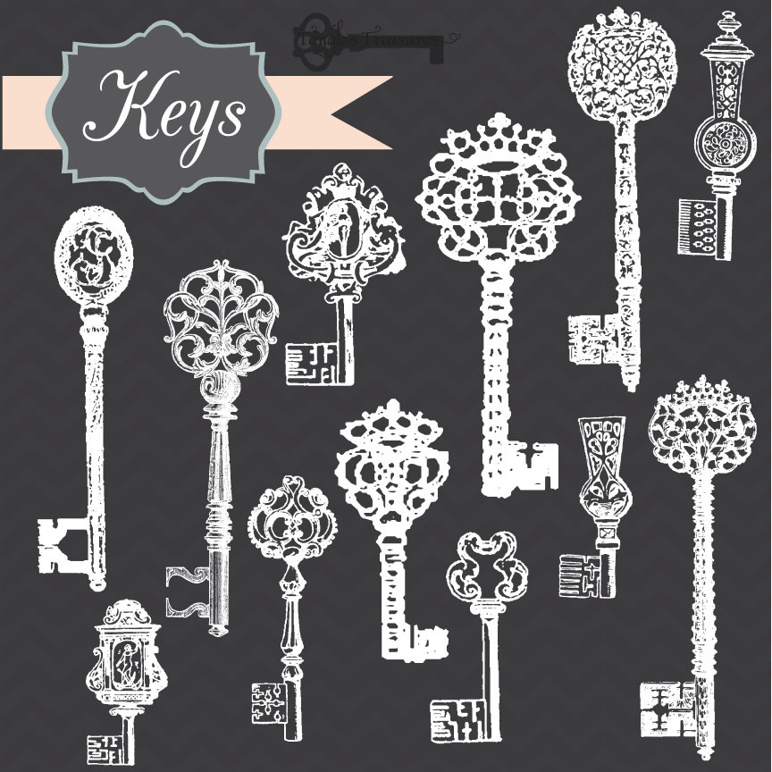 Vintage Chalkboard Keys Clipart, a Graphic by Verdigris Studios