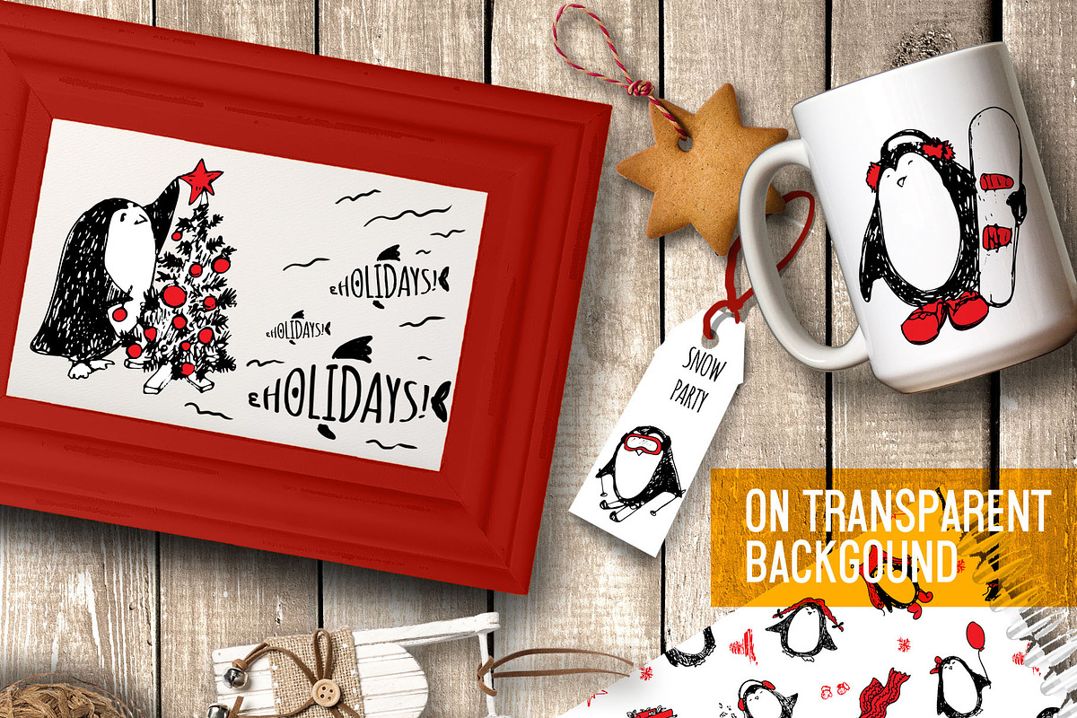 Christmas penguins. Engraving style, an Animal Illustration by Alena Kaz (Photo 3 of 4)