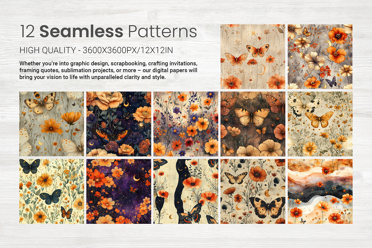 Butterfly's Garden Seamless Patterns, a Pattern Graphic by Curve Design (Photo 2 of 12)