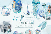 Hand-Painted Mermaid Clipart Set, a Person Illustration by ArtCreationsDesign (Thumbnail 12 of 24)