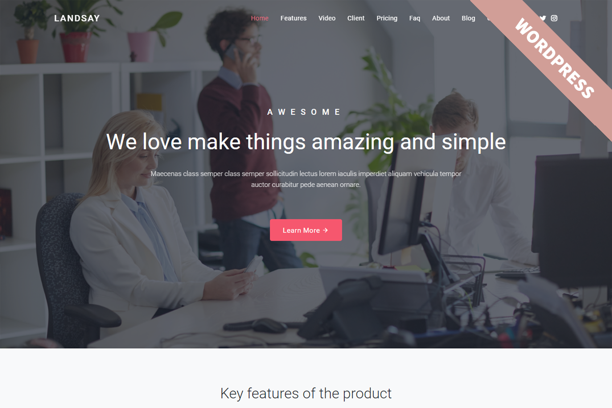 Landsay - WordPress Landing Theme, a WordPress Template by Pichforest Studio (Photo 1 of 5)