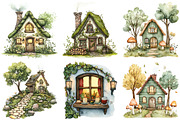 Green Autumn Cottage Clipart, an Illustration by Watercolor design (Thumbnail 3 of 5)